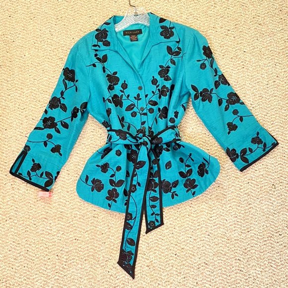 Teal Ladies Blazer -- 100% Silk - Picture 2 of 16